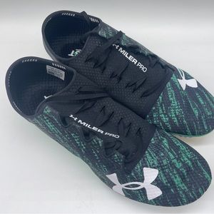 New Under Armour Miller Pro Black Green Sz 13 UA Track Running Shoes 1266204-299